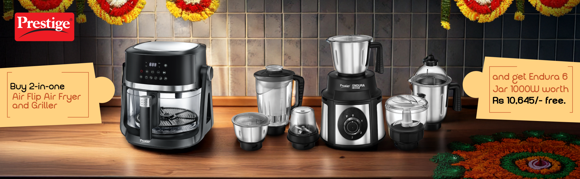 Buy 2-in-one Air Flip Air Fryer and Griller and get Endura 6 Jar 1000W worth Rs 10,645/- free